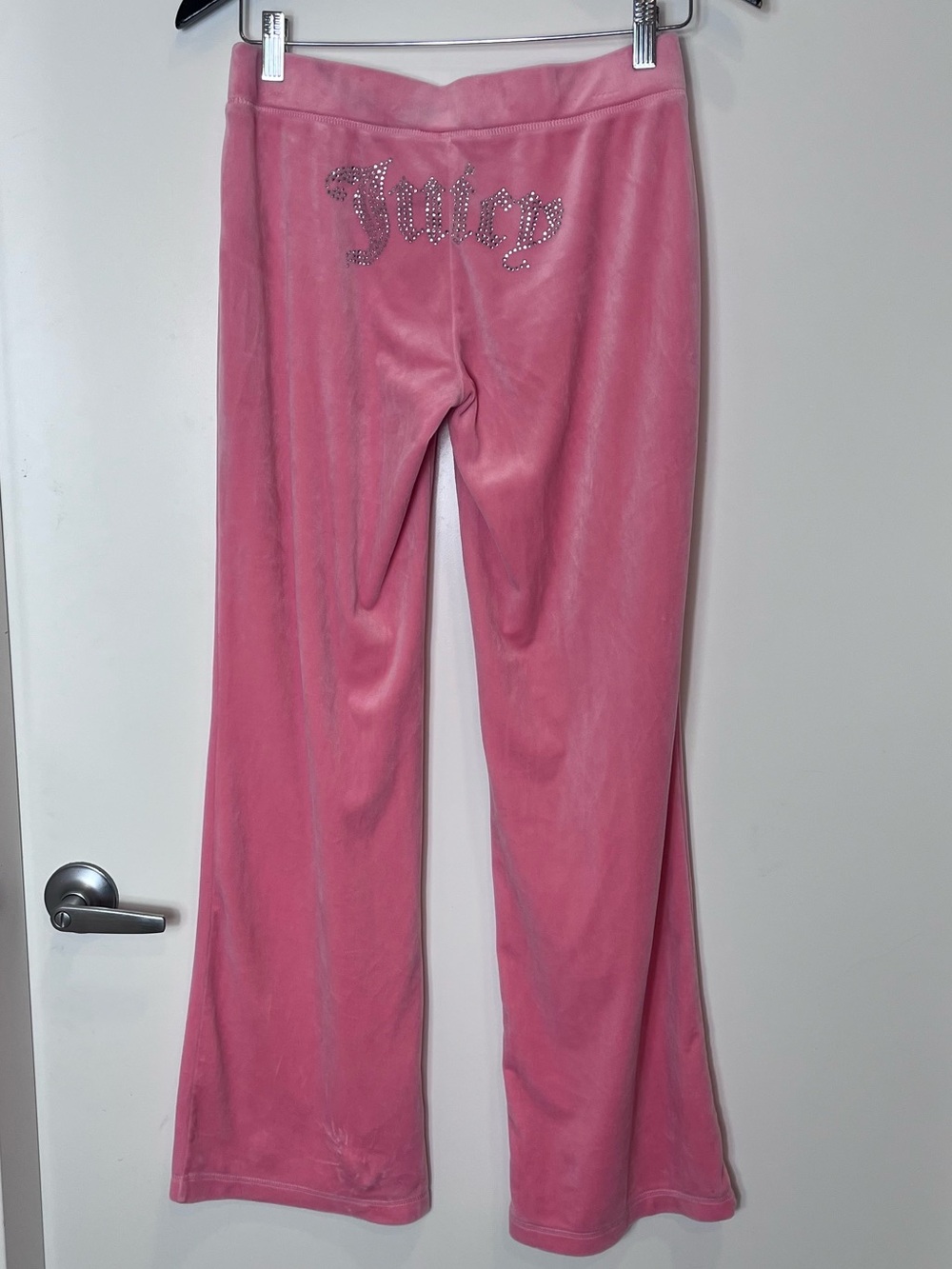 Juicy Couture Pink Velour OG Big Bling Rhinestone Logo Flare Track Pants Small